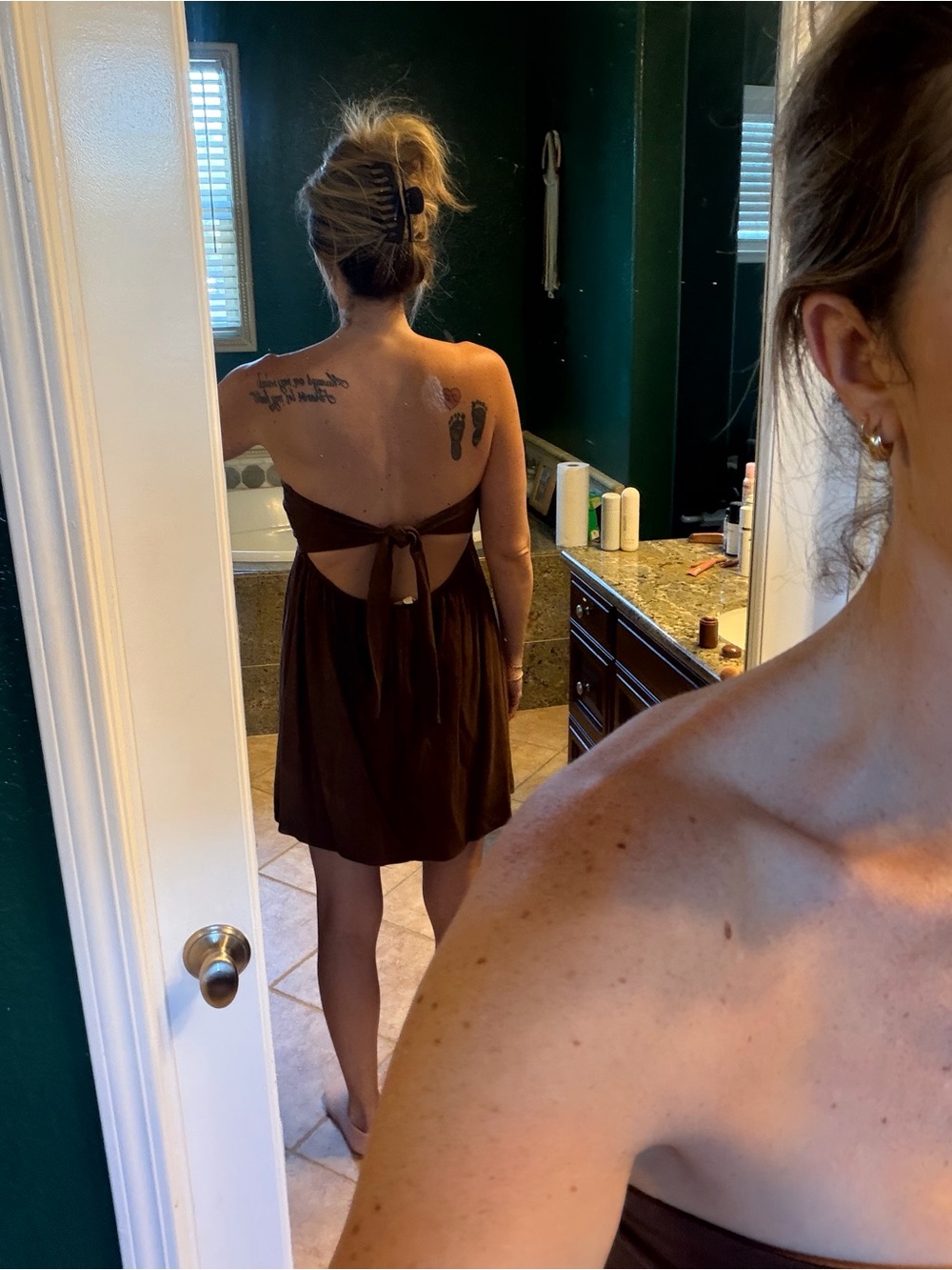 La Hearts Strapless Brown Sundress that ties in the back